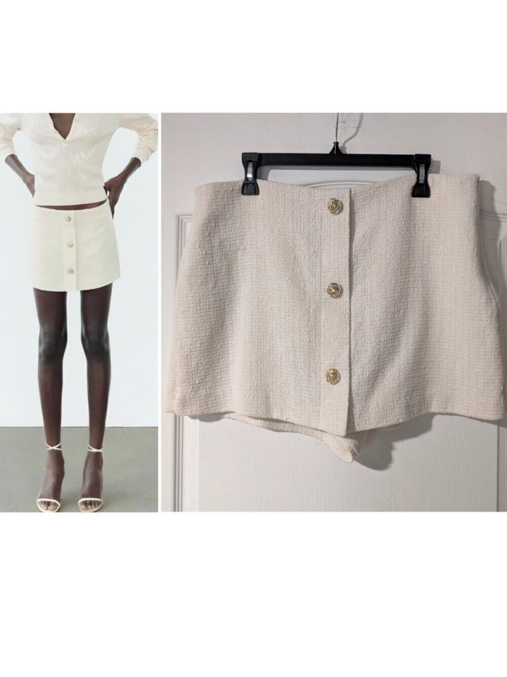 NEW! Zara | Tweed Gold Button Textured Skort